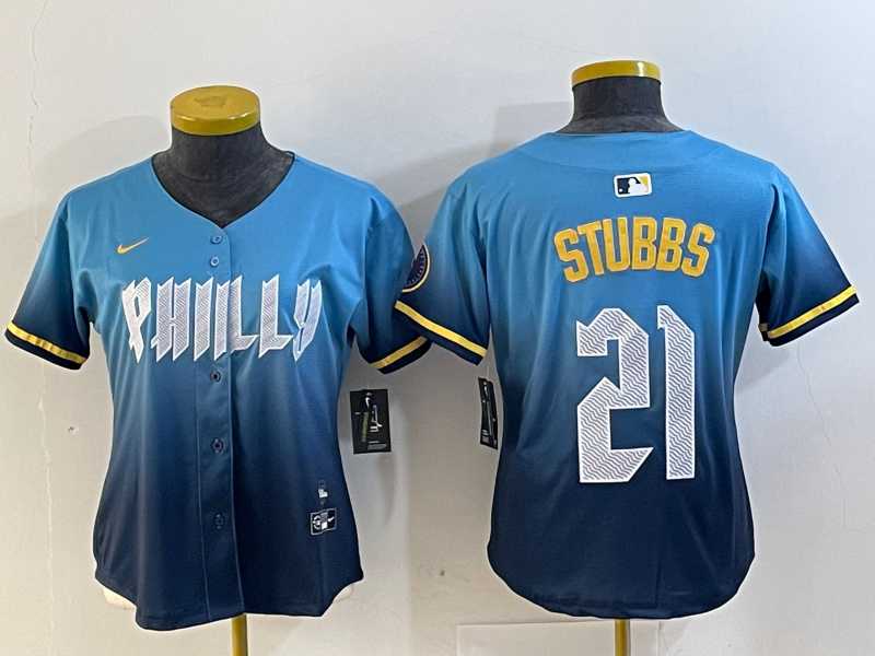 Women%27s Philadelphia Phillies #21 Garrett Stubbs Blue 2024 City Connect Limited Stitched Jersey